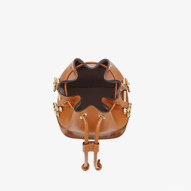 Cheap Leather ROMA Mon Logo Bag Tresor Fendi Calf Brown In Bucket Mini 0619